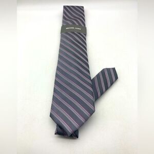 NWT Michael Kors 100% Silk Grey/Pink/White Striped Elegant Neck Tie
